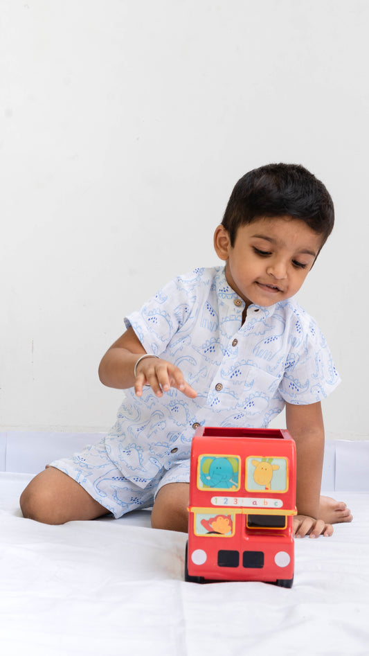 Dino Print Muslin shirt and shorts set
