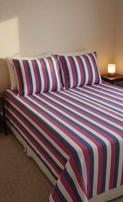 Chennimalai Double Cot Bedspread Classic Tricolor Stripe