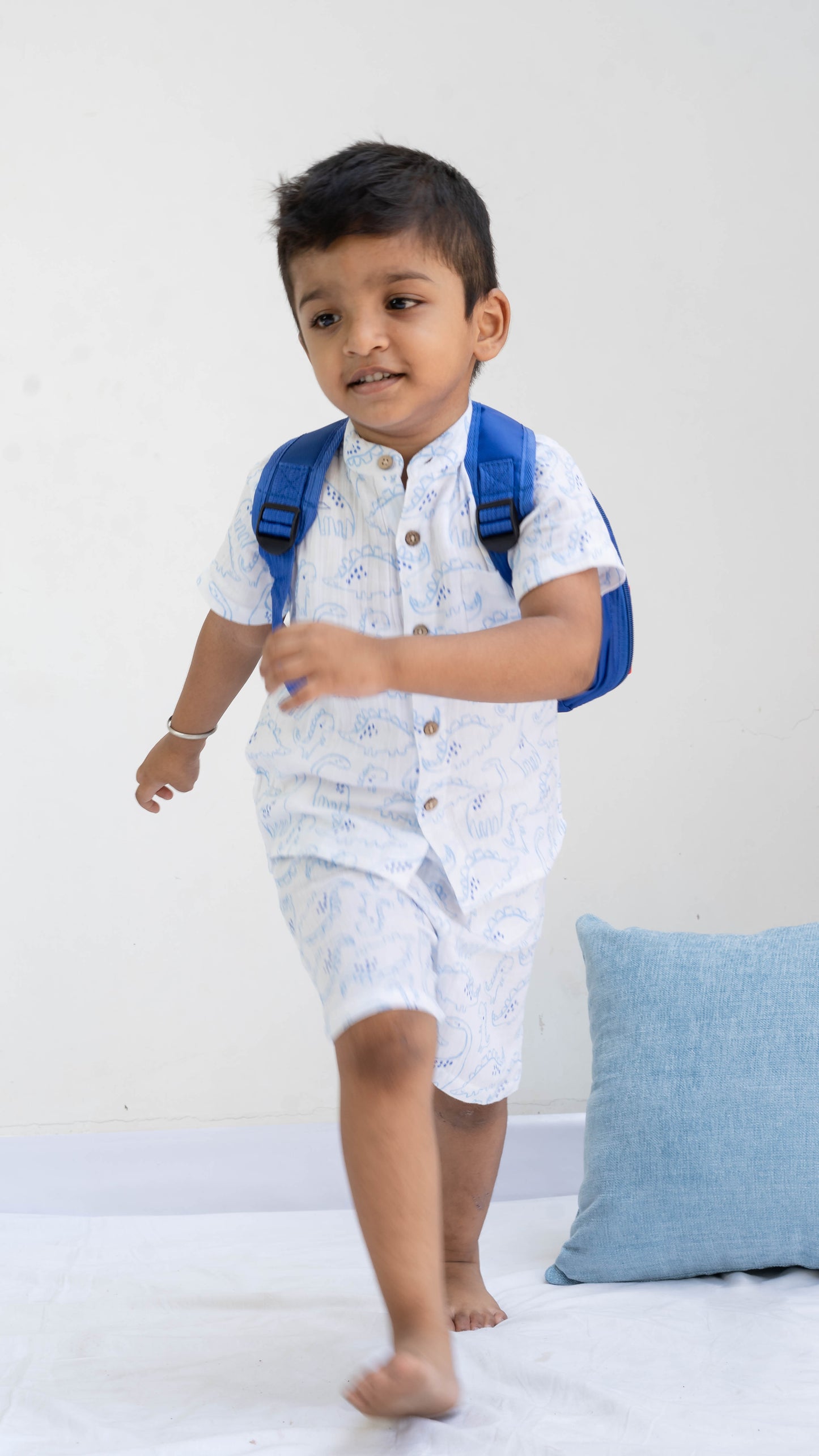 Dino Print Muslin shirt and shorts set