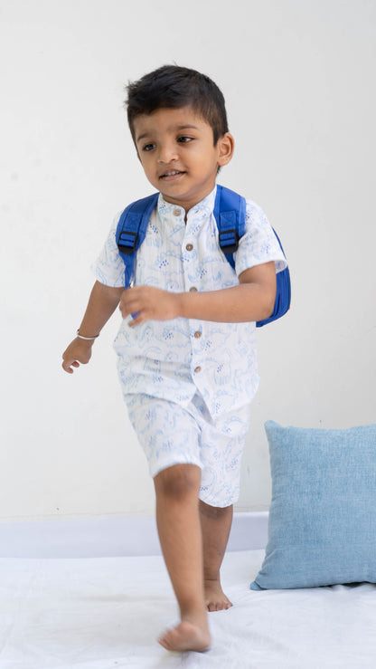Dino Print Muslin shirt and shorts set