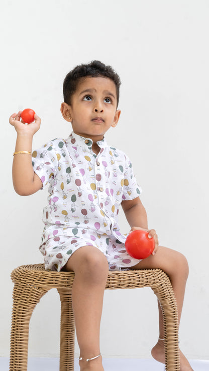Balloon Print Muslin shirt and shorts set