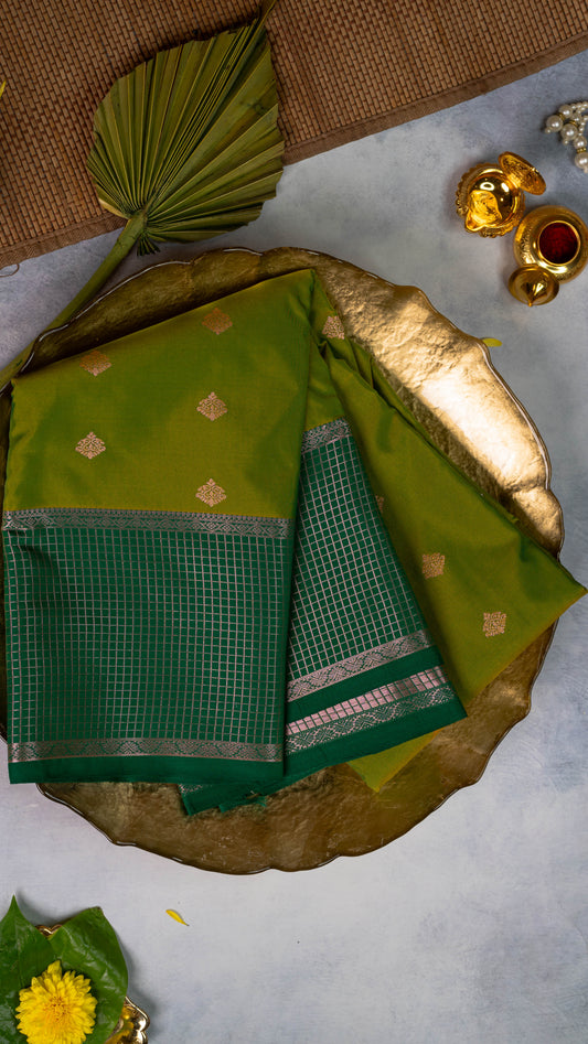 Parrot Green Premium Semi-Kanchi Silk Saree with Blouse
