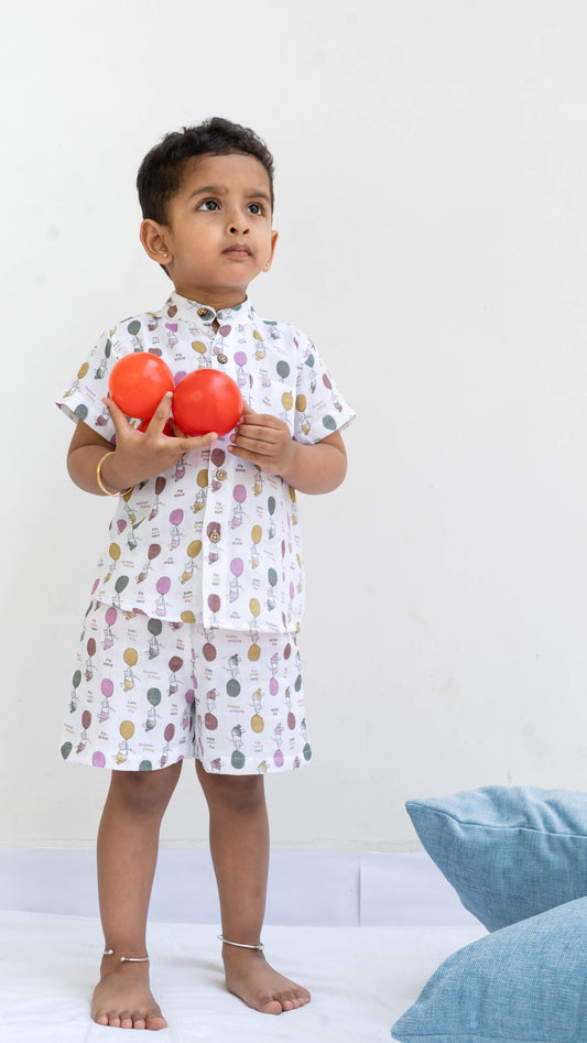 Balloon Print Muslin shirt and shorts set