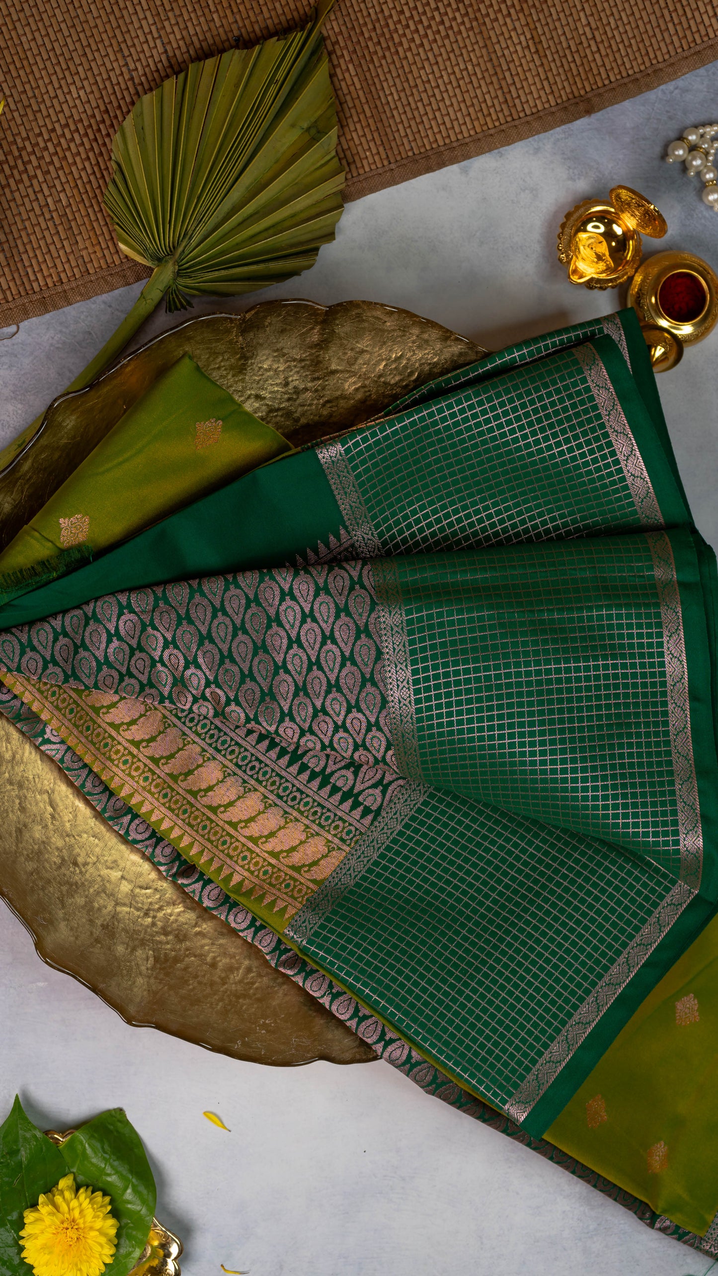 Parrot Green Premium Semi-Kanchi Silk Saree with Blouse