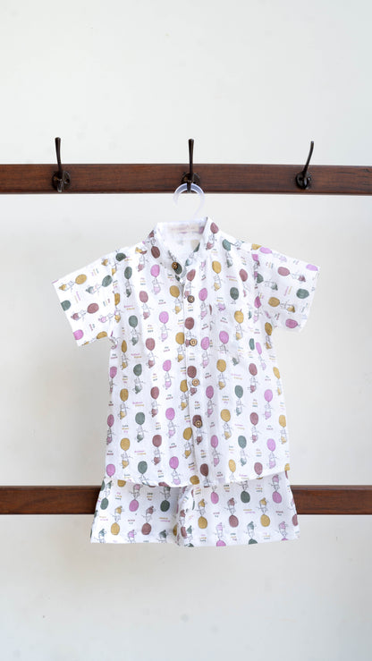 Balloon Print Muslin shirt and shorts set