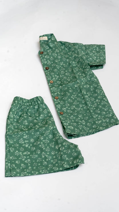 Green Dot Print Cotton shirt and shorts set