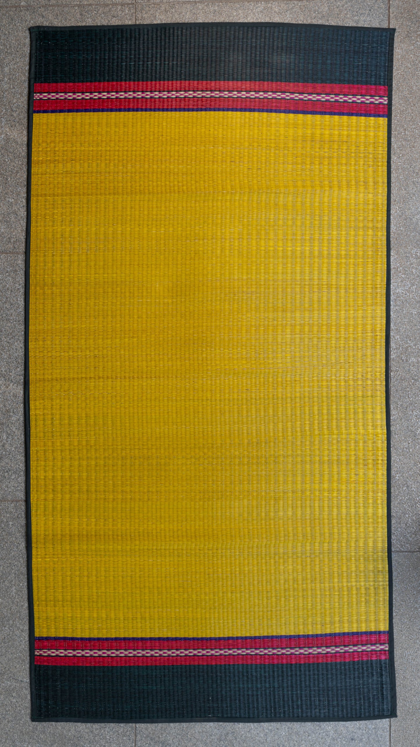 Yellow Pattamadai River Grass Mat with Green Patterns