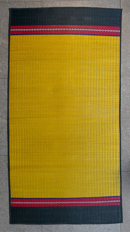 Yellow Pattamadai River Grass Mat with Green Patterns