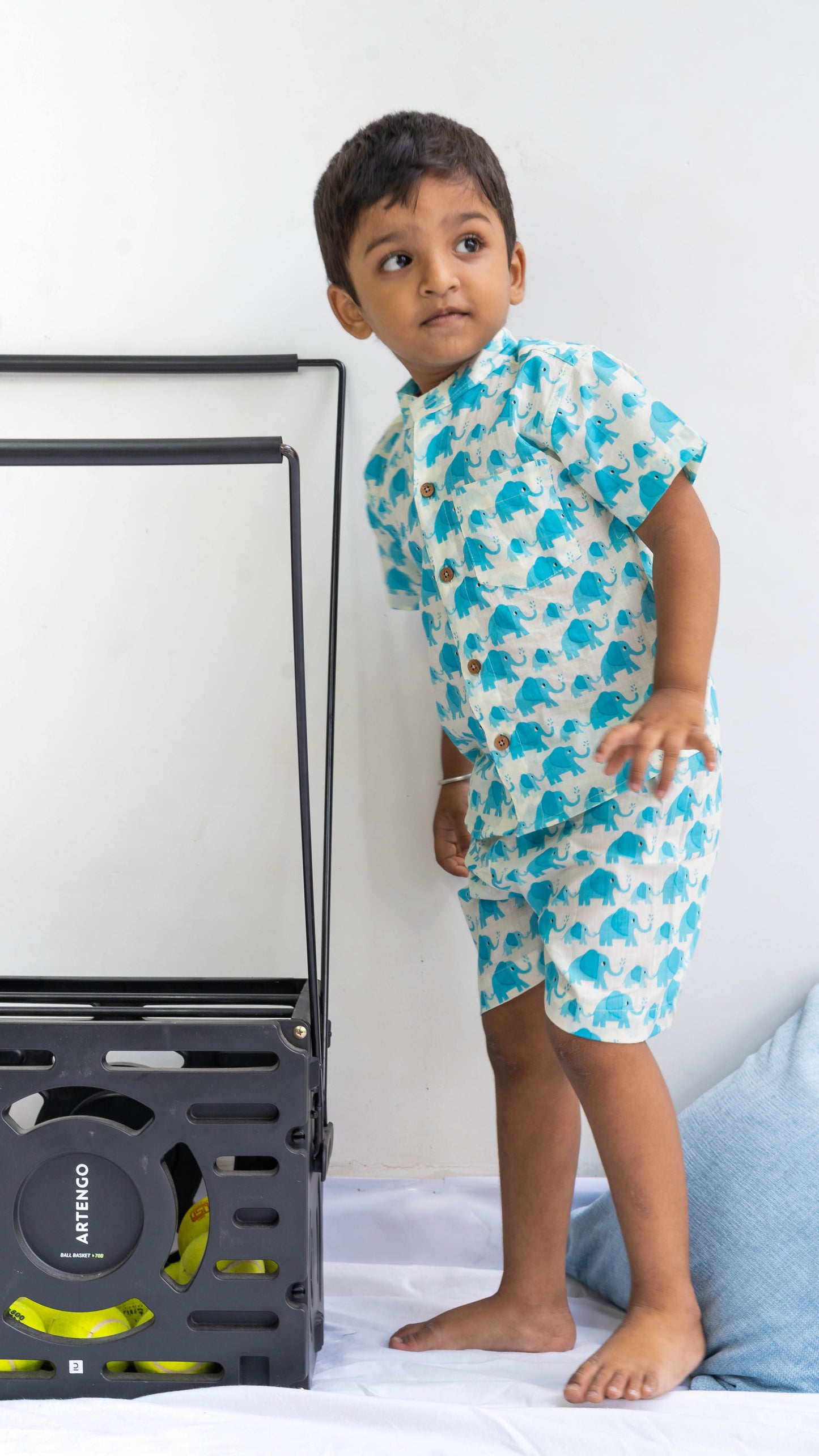 Sky Blue Elephant Print Cotton shirt and shorts set