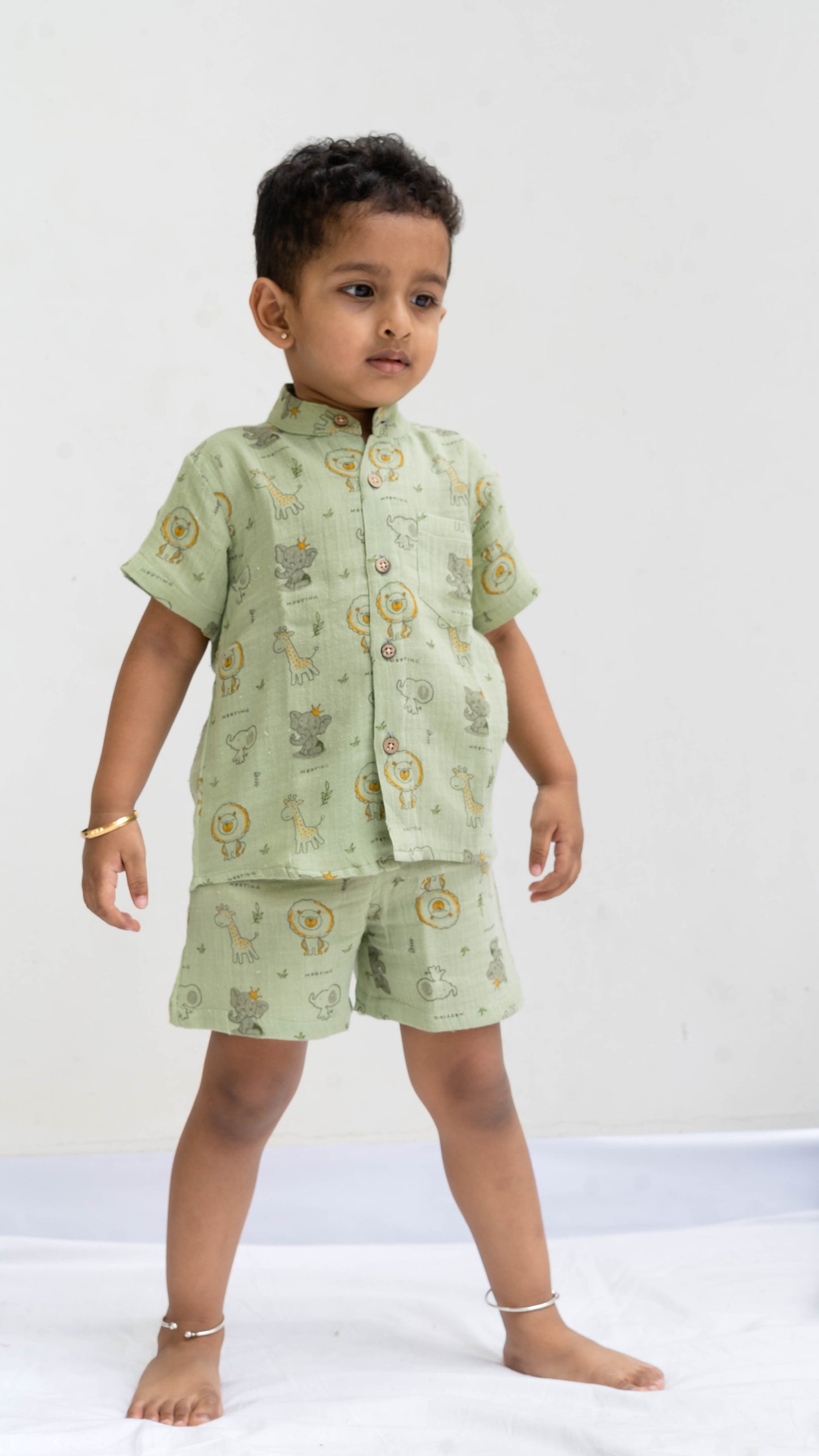 Animal Print Muslin shirt and shorts set