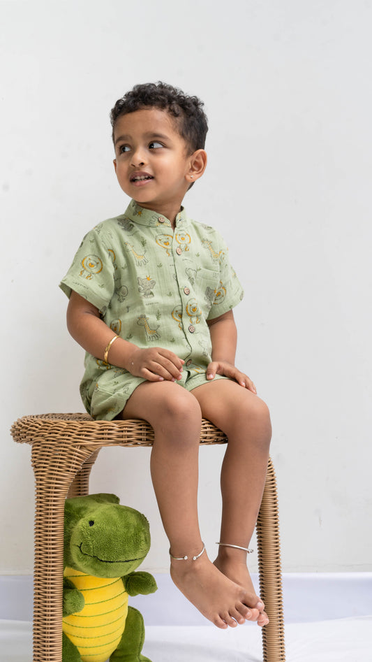 Animal Print Muslin shirt and shorts set