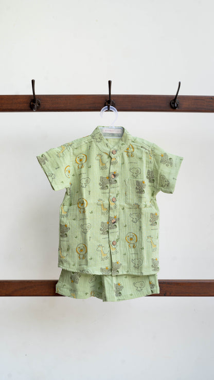 Animal Print Muslin shirt and shorts set