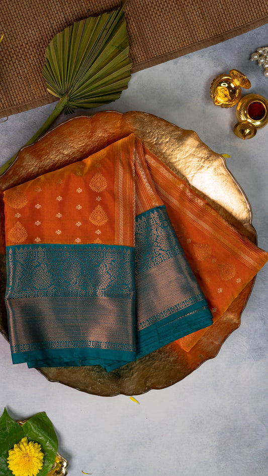 Orange Premium Semi-Kanchi Silk Saree with Blouse