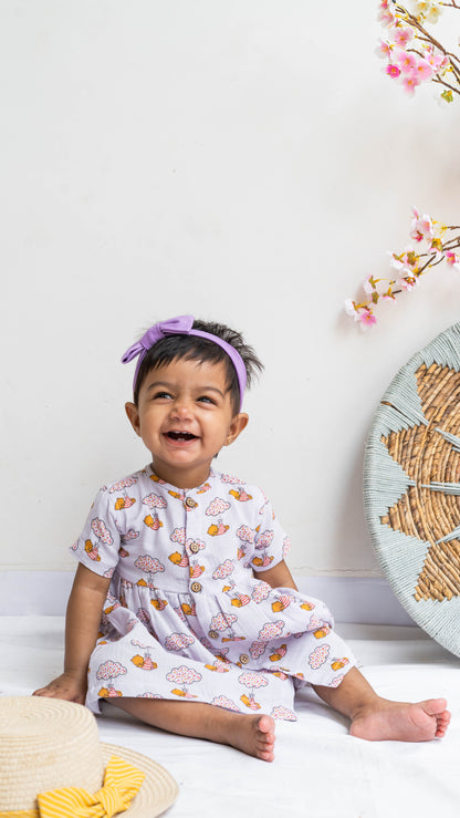 Cloud Print Muslin Dress