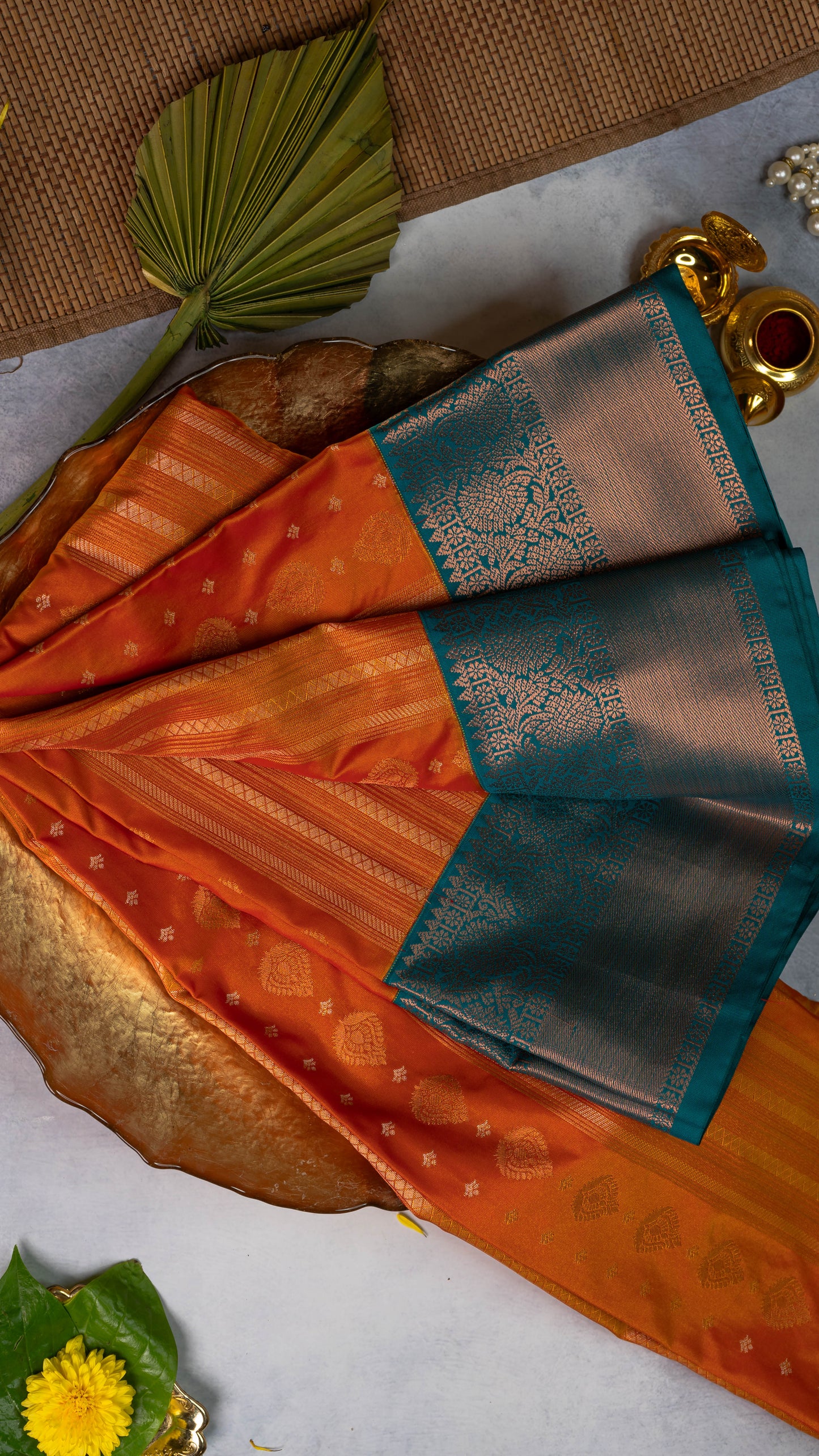 Orange Premium Semi-Kanchi Silk Saree with Blouse