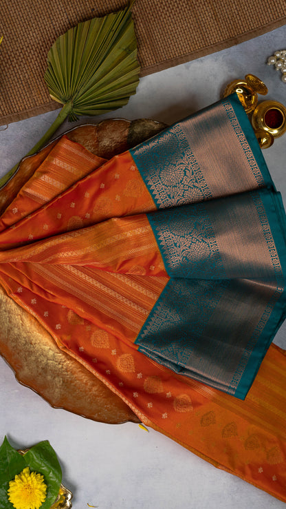 Orange Premium Semi-Kanchi Silk Saree with Blouse