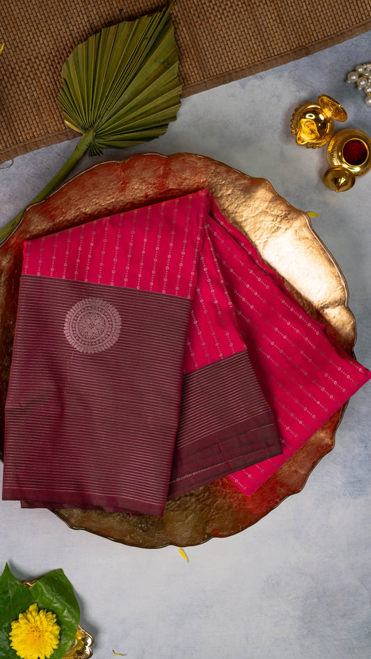 Rani Pink Premium Semi-Kanchi Silk Saree with Blouse