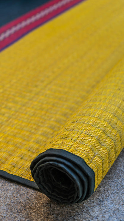 Yellow Pattamadai River Grass Mat with Green Patterns