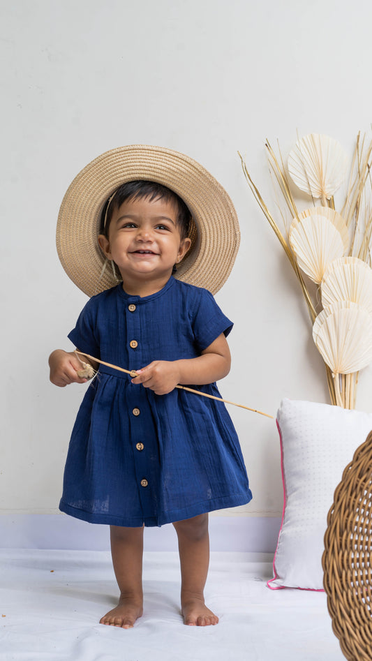 Solid Blue Muslin Dress