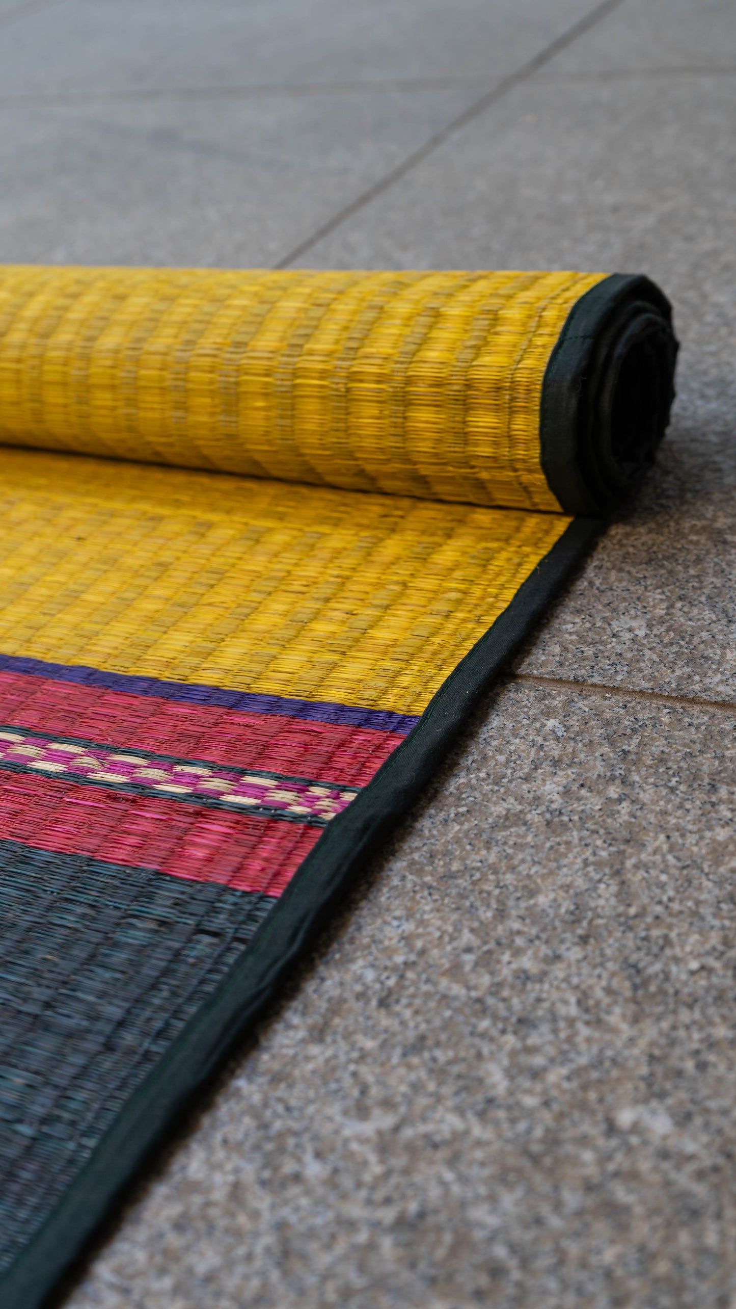 Yellow Pattamadai River Grass Mat with Green Patterns