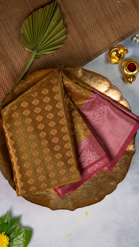 Olive Green Premium Semi-Kanchi Silk Saree with Blouse