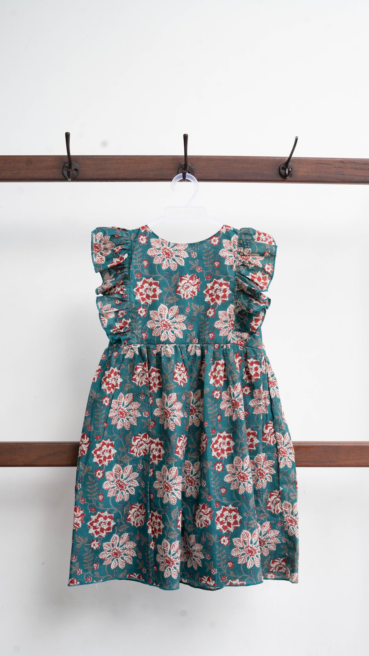 Green Big Floral Print Cotton Dress