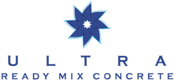 Logo of Ultra Ready Mix Concrete with a blue star-like symbol on a white background