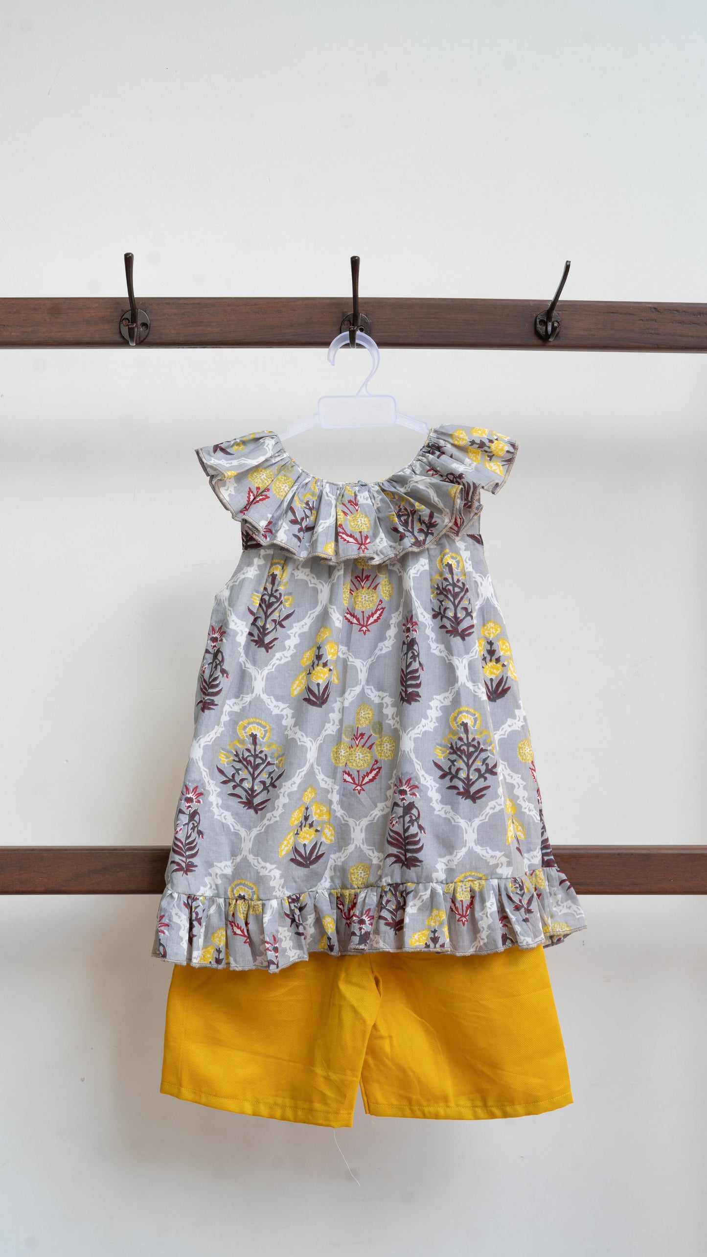 Grey and Yellow Floral Print Cotton Co-ord Set