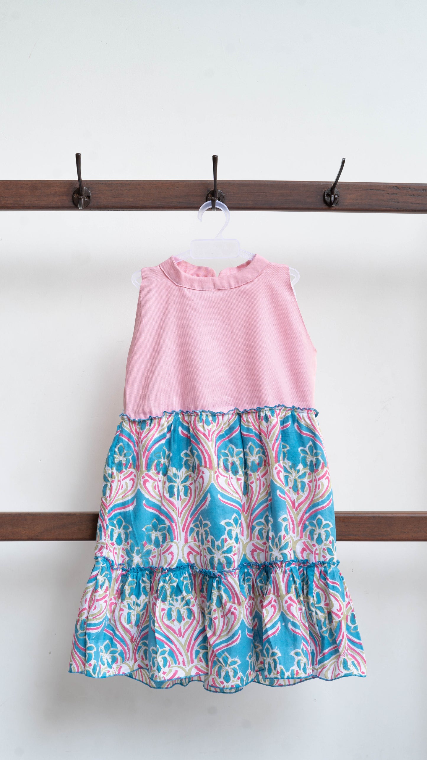 Baby Pink and Blue Paisley Print Cotton Dress