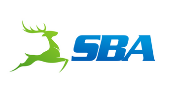 Logo with a green deer silhouette and blue 'SBA' letters on a white background
