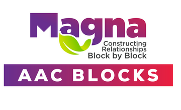 Magna AAC Blocks logo with tagline on a white background