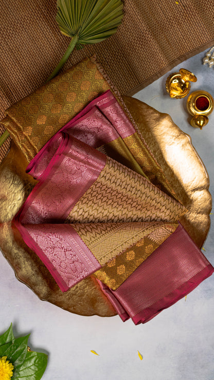 Olive Green Premium Semi-Kanchi Silk Saree with Blouse