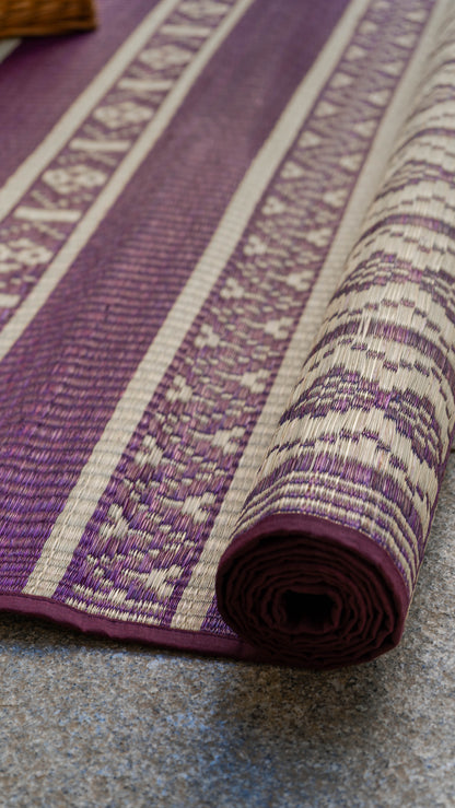 Pattamadai River Grass Wedding Mats - Violet & Off White