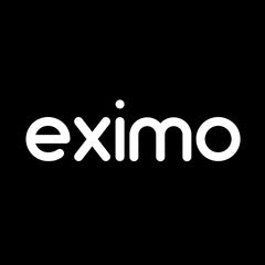 White 'eximo' logo on a black background