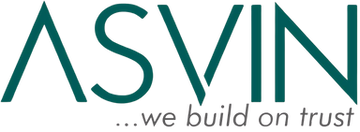 Logo of ASVIN with tagline 'we build on trust' in teal color.