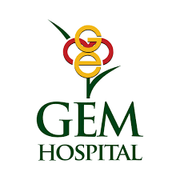 Logo of Gem Hospital with a stylized design on a white background