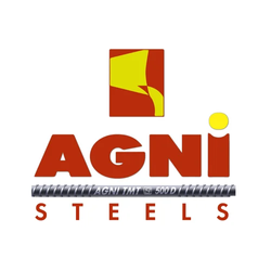 Agni Steels logo with a red and yellow design on a white background