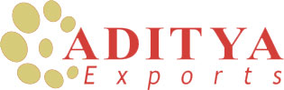 Aditya Exports logo with red text and gold circular elements