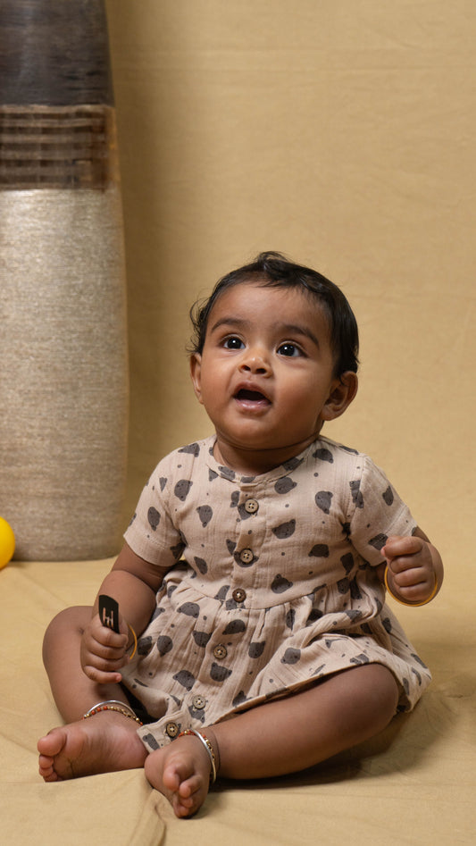 Bear Print Muslin Dress