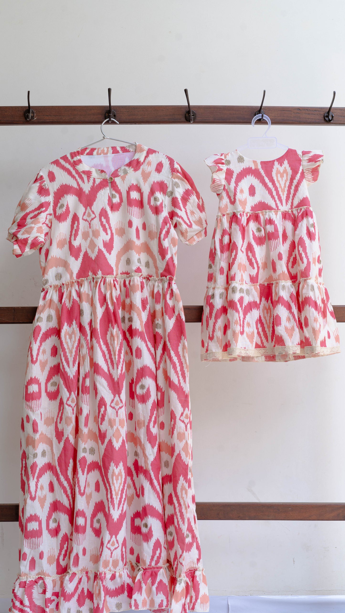 Mother & Daughter Twinning Dress | Geometric Print | White and Pink