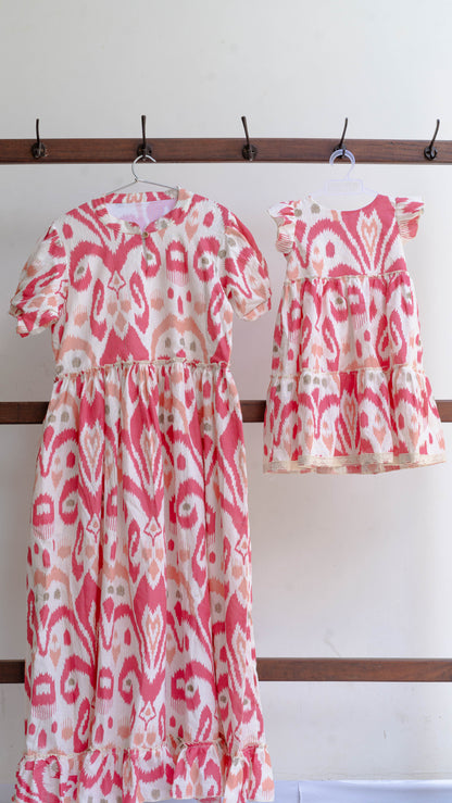 Mother & Daughter Twinning Dress | Geometric Print | White and Pink