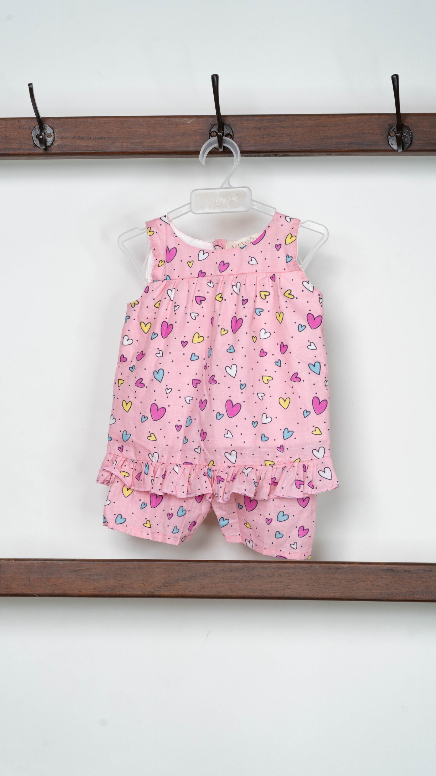Pink and Multi-colour Heart Print Cotton Dress