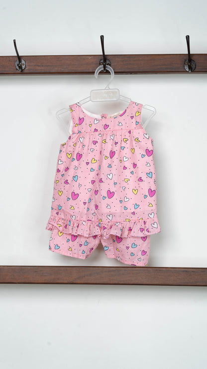 Pink and Multi-colour Heart Print Cotton Dress