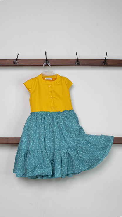 Yellow and Blue Print Cotton Dress