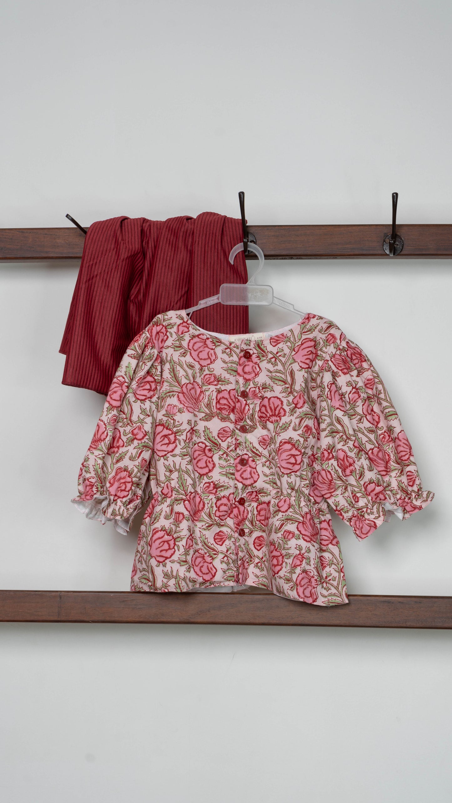 White and Maroon Floral Print Cotton Co-ord Set