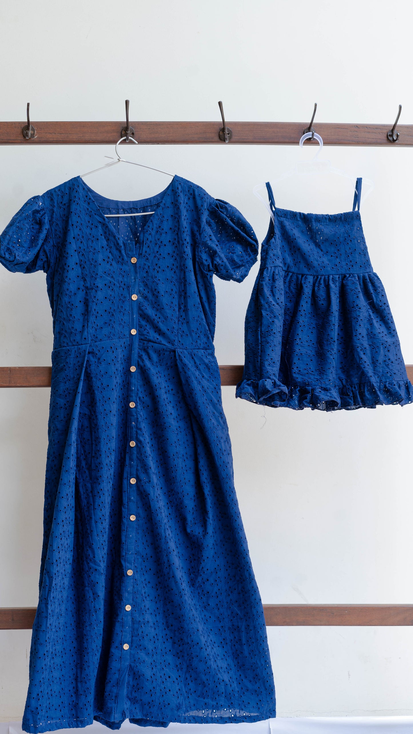 Mother & Daughter Twinning Dress | Hakoba Print | Solid Blue