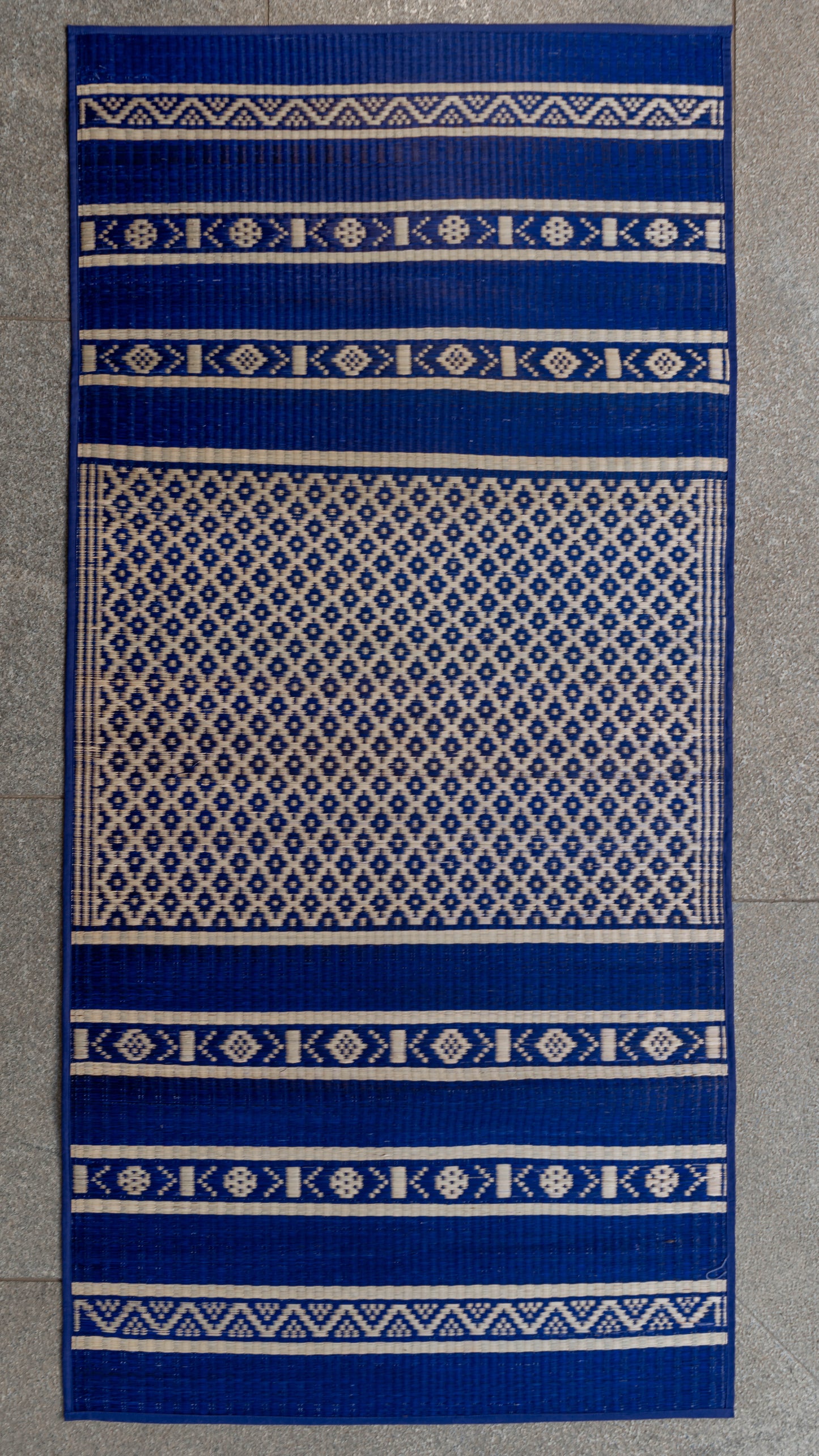 Pattamadai River Grass Wedding Mats - Blue & Off White