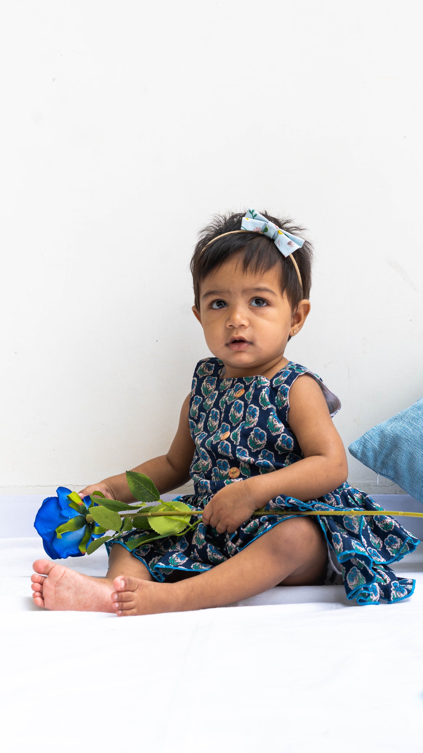 Blue Floral Print Cotton Dress