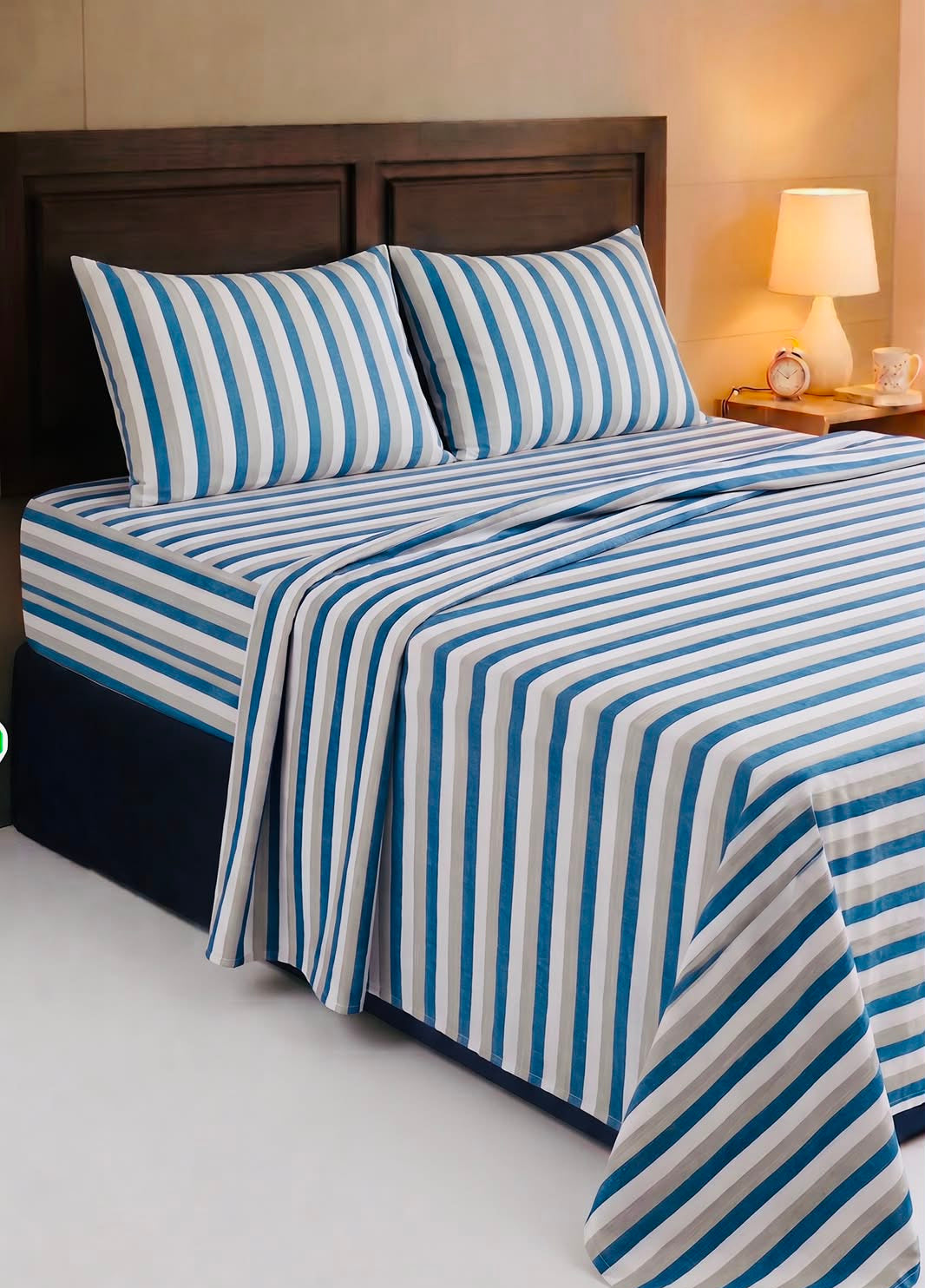 Super Soft Chennimalai Double Cot Bedspread Blue and Grey Stripe