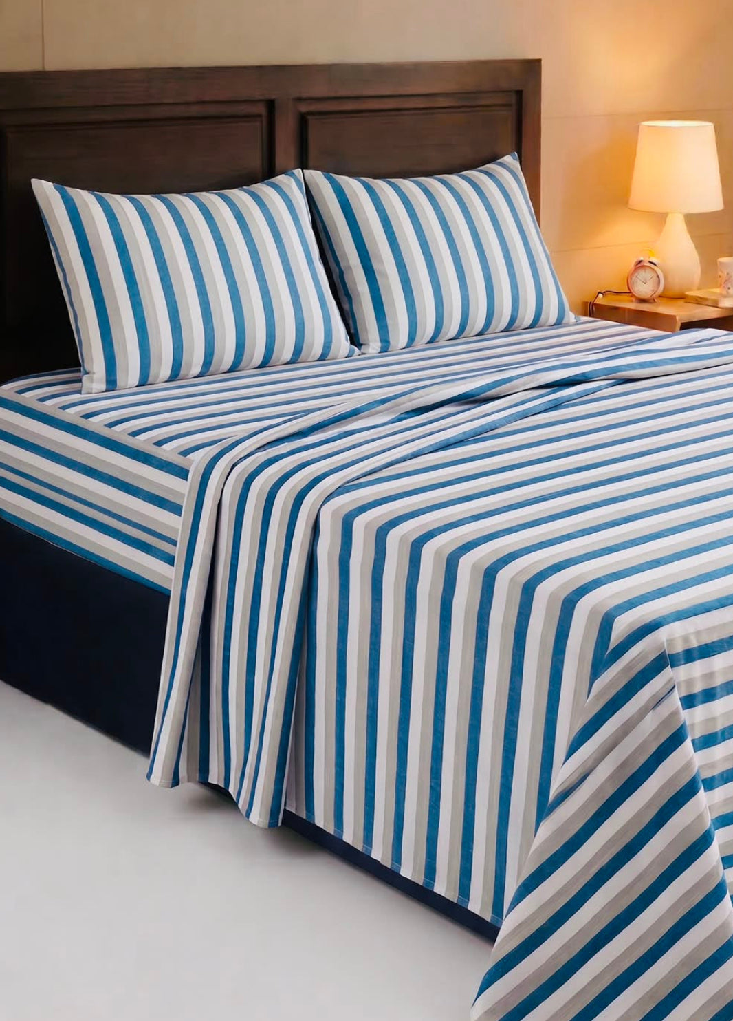 Super Soft Handloom Chennimalai King Size Bedspread Blue and Grey Stripe